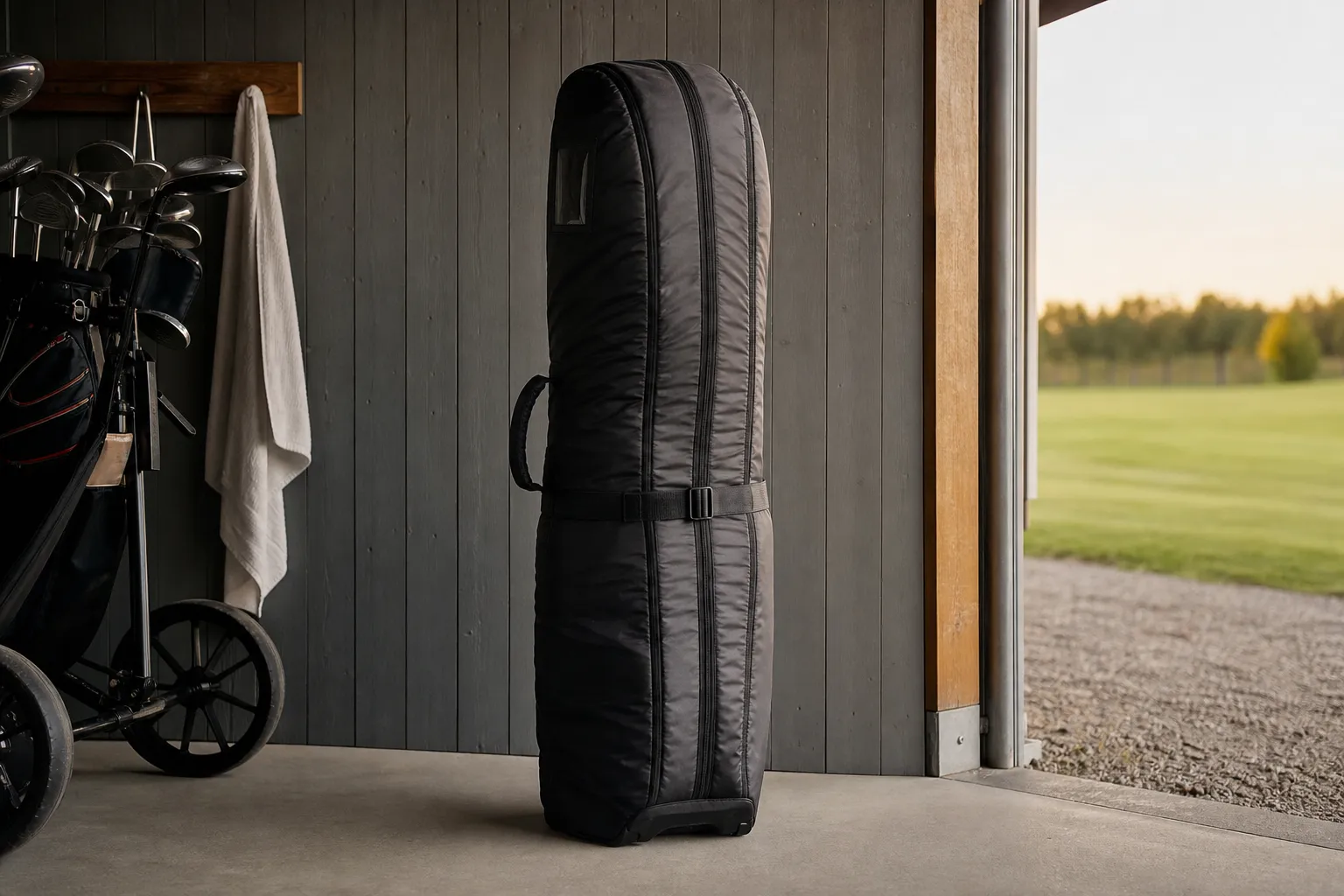 Golfbag med travelcover, vadderat skyddsfodral för transport och förvaring