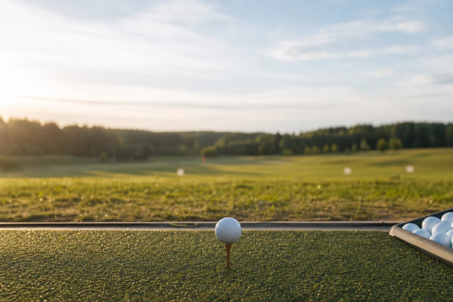 Golfboll på tee redo för utslag, representativ för distansmärkta golfbollar