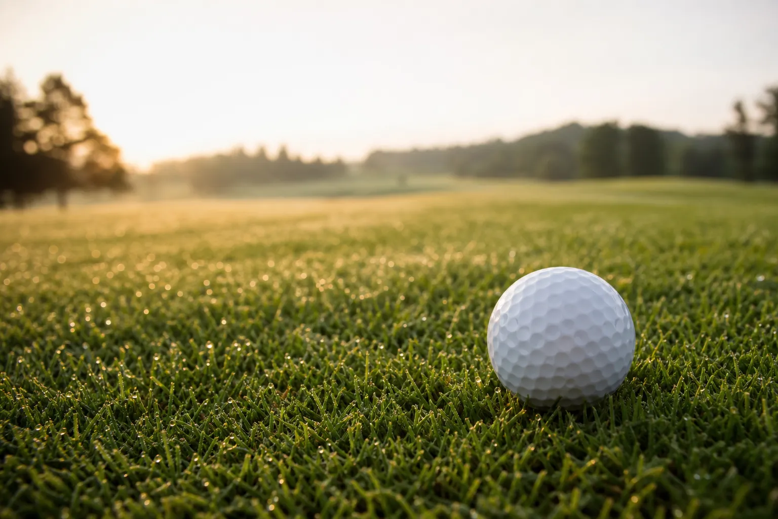 Golfboll som ligger i gräset på en golfbana, representativ för mjuka golfbollar