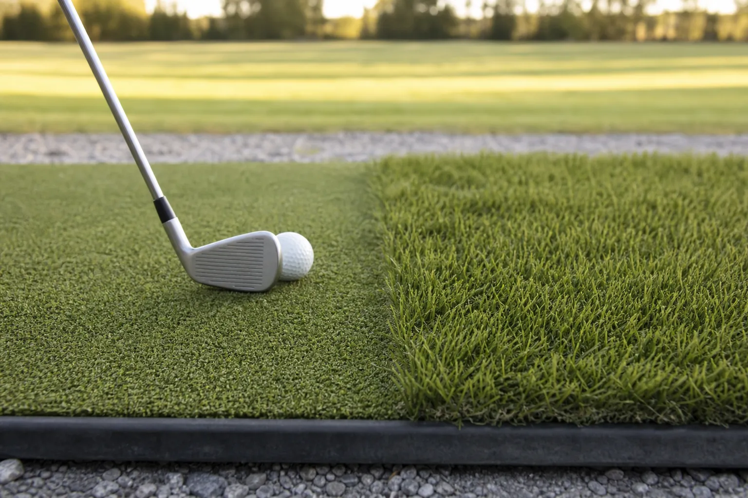 Slagmatta för golf med två olika gräshöjder, fairway och ruff
